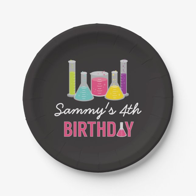 Plato De Papel Placas de ciencia Fiesta en rosa (Anverso)