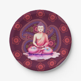 Plato De Papel Placas de color de agua de Buda, meditación/yoga