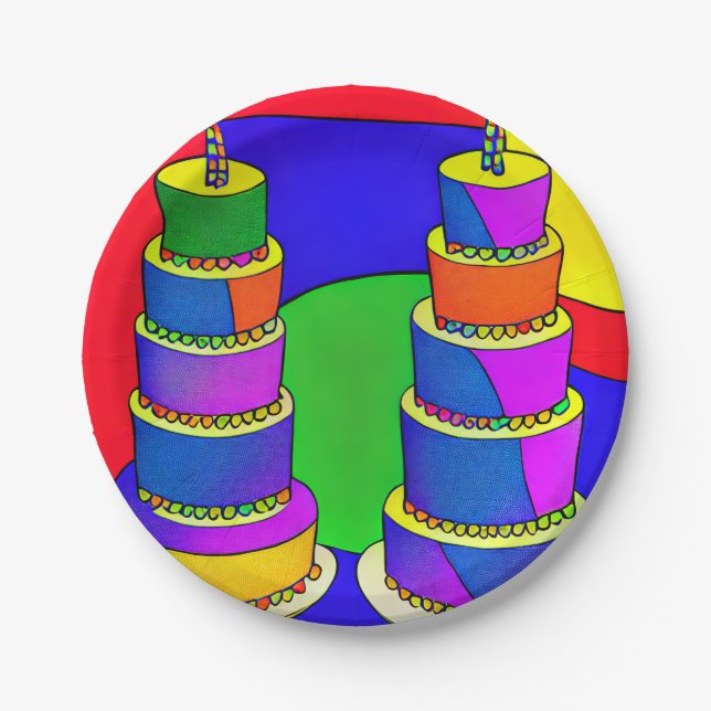 Plato De Papel Placas de cumpleaños con diseño de pasteles (Anverso)