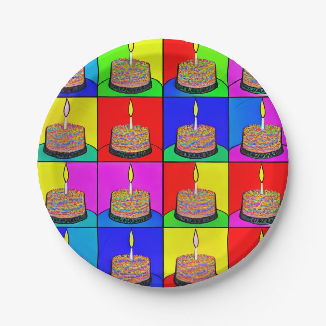 Plato De Papel Placas de cumpleaños con diseño de pasteles (Anverso)