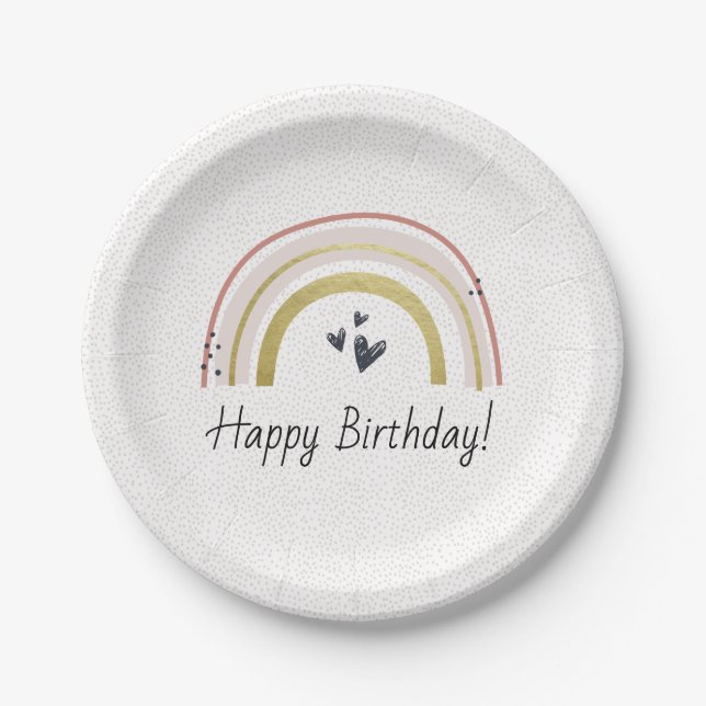 Plato De Papel Placas de cumpleaños de arcoiris personalizadas (Anverso)