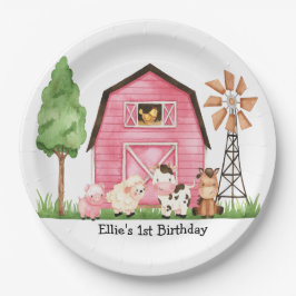 Plato De Papel Placas de cumpleaños de Barnyard para granjas rosa