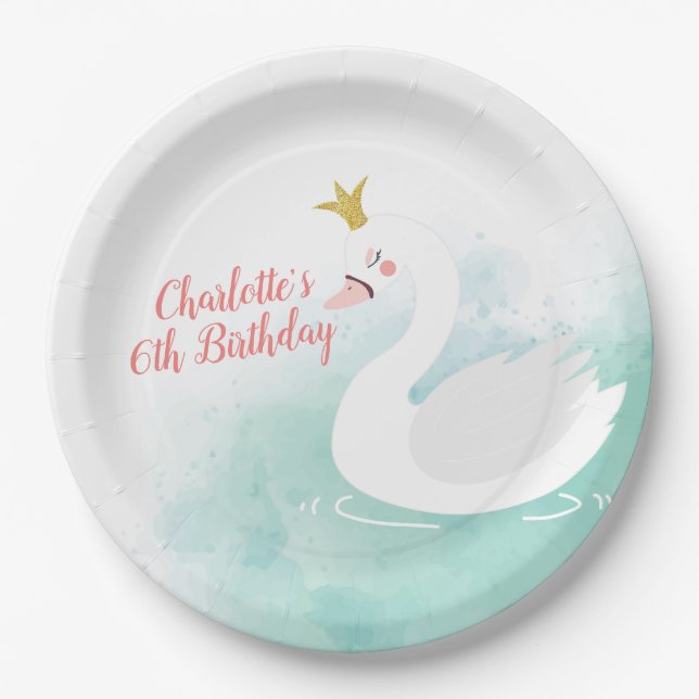 Plato De Papel Placas de cumpleaños de la princesa de cisne, lago (Anverso)