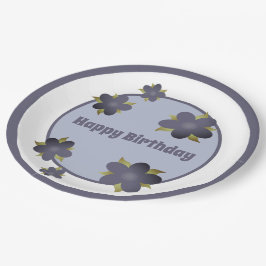 Plato De Papel Placas de cumpleaños de papel floral gris azul piz