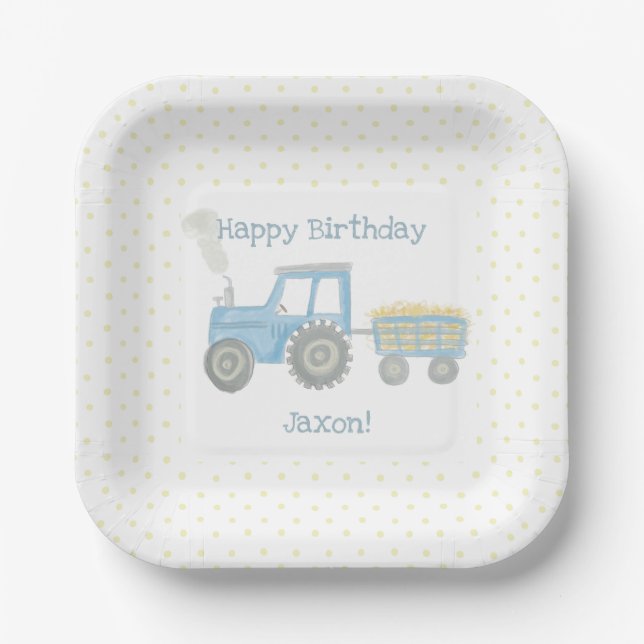Plato De Papel Placas de cumpleaños de personalizado Tractor (Anverso)