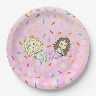 Plato De Papel Placas de cumpleaños de sirena rosa personalizadas