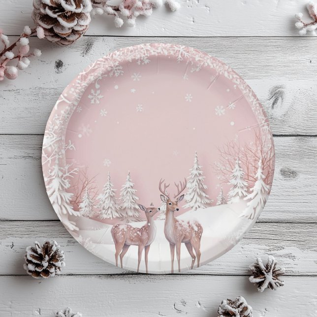 Plato De Papel Placas de cumpleaños de Winter Wonderland | Rosa y (Subido por el creador)