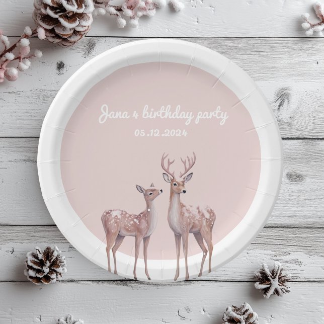 Plato De Papel Placas de cumpleaños de Winter Wonderland | Rosa y (Subido por el creador)