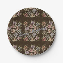 Placas de cumpleaños marrón de chocolate con flore