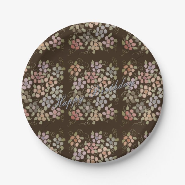 Plato De Papel Placas de cumpleaños marrón de chocolate con flore (Anverso)