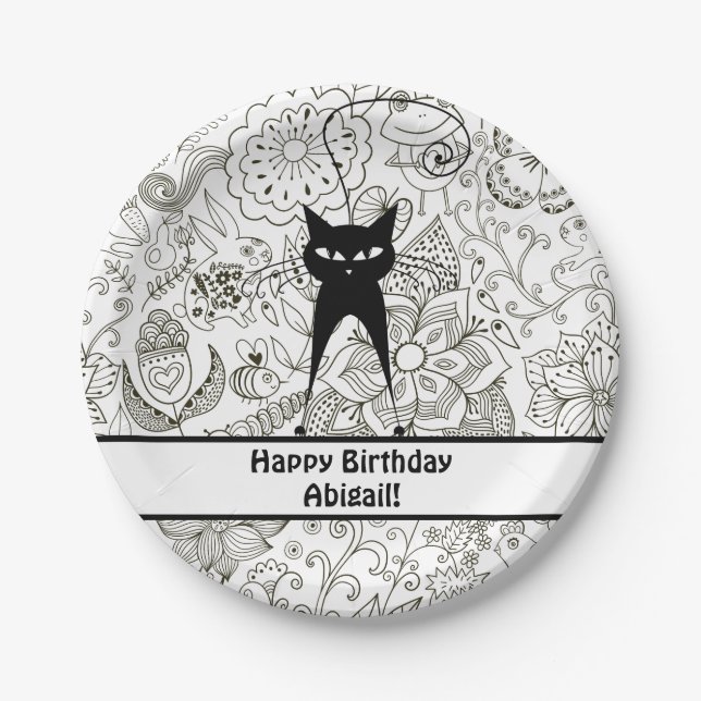 Plato De Papel Placas de cumpleaños personalizadas para gatos en  (Anverso)