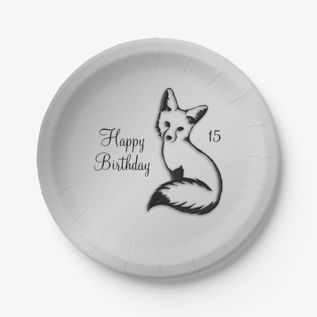 Plato De Papel Placas de cumpleaños Silver Fox (Anverso)