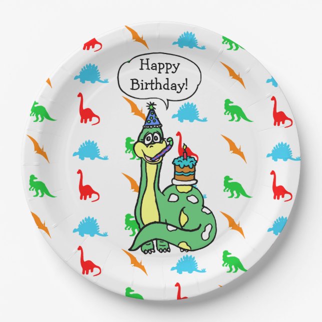 Plato De Papel Placas de cumpleaños temáticas de dinosaurios (Anverso)