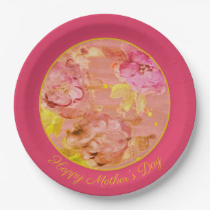 Plato De Papel Placas De Día de la Madre De Flor Rosa Y Coral Ros