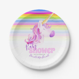 Plato De Papel Placas de ducha de bebé de unicornio y color de ag