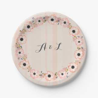 Plato De Papel Placas de ducha monograma de Personalizable de flo