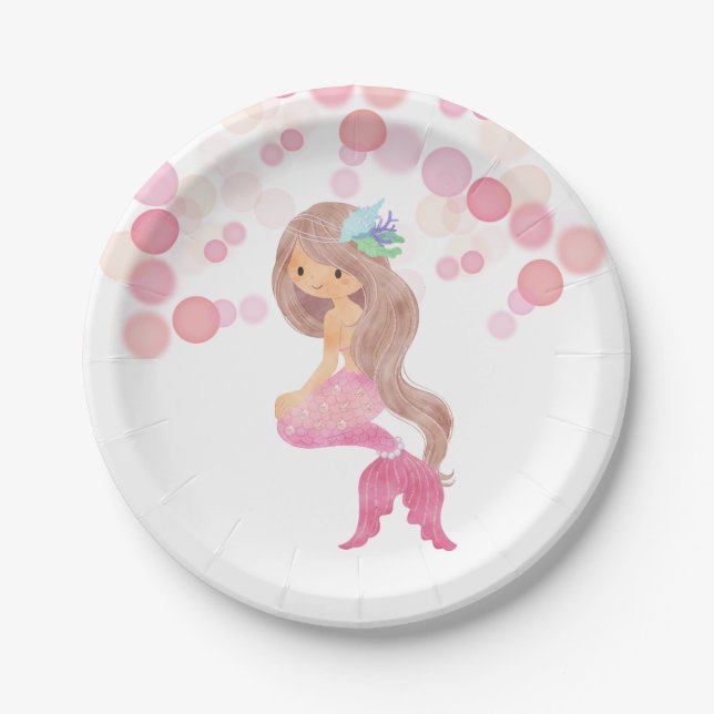 Plato De Papel Placas de Fiesta de acuarela de Sirena (Anverso)