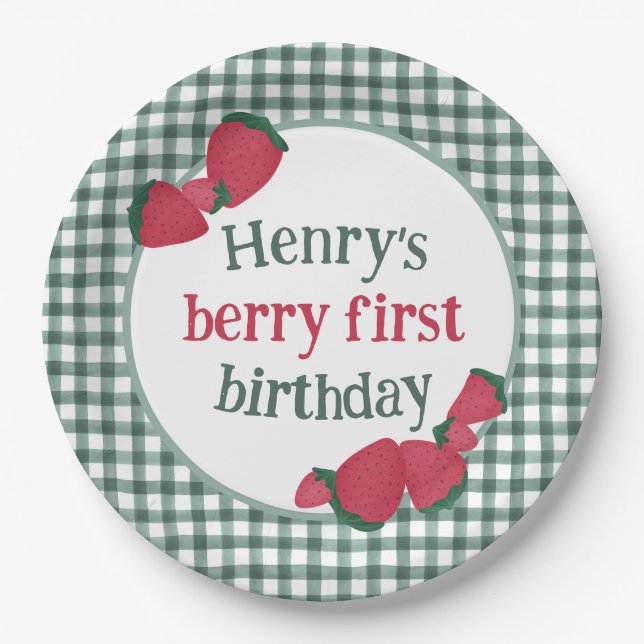 Plato De Papel Placas de fiesta de cumpleaños de fresa (Anverso)