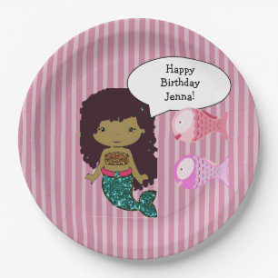 Plato De Papel Placas de fiesta de cumpleaños de sirena rosada y