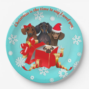 Plato De Papel Placas de fiesta de feriado de Dachshund Flake par