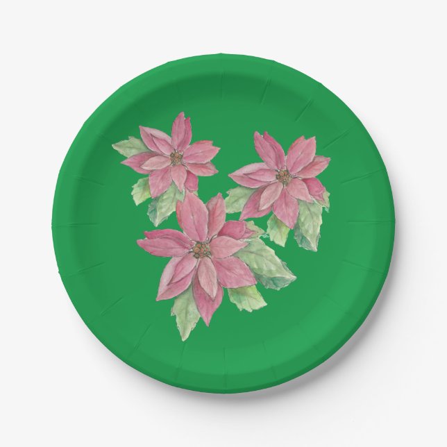Plato De Papel Placas de fiesta de Poinsettia (Anverso)