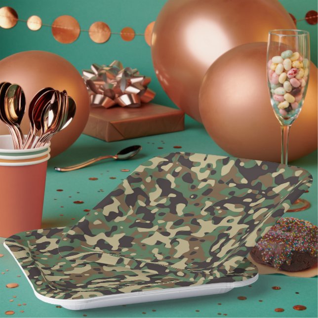Plato De Papel Placas de Fiesta militar Joe, soldado de camuflaje (Multi)