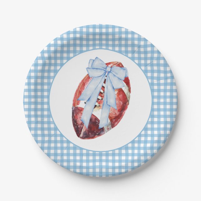 Plato De Papel Placas de Fútbol Blue Gingham (Anverso)