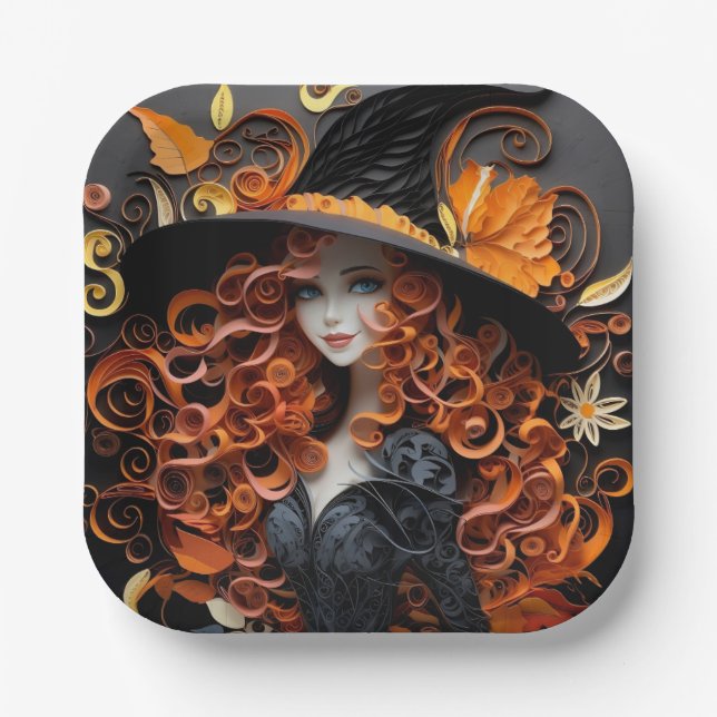 Plato De Papel Placas de Halloween: Fiesta con temas de bruja (Anverso)