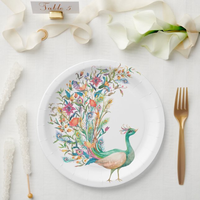 Plato De Papel Placas de Ilustracion de caldo de pavo real (Boda)