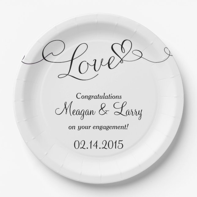 Plato De Papel Placas de la fiesta de compromiso - Script de amor (Anverso)