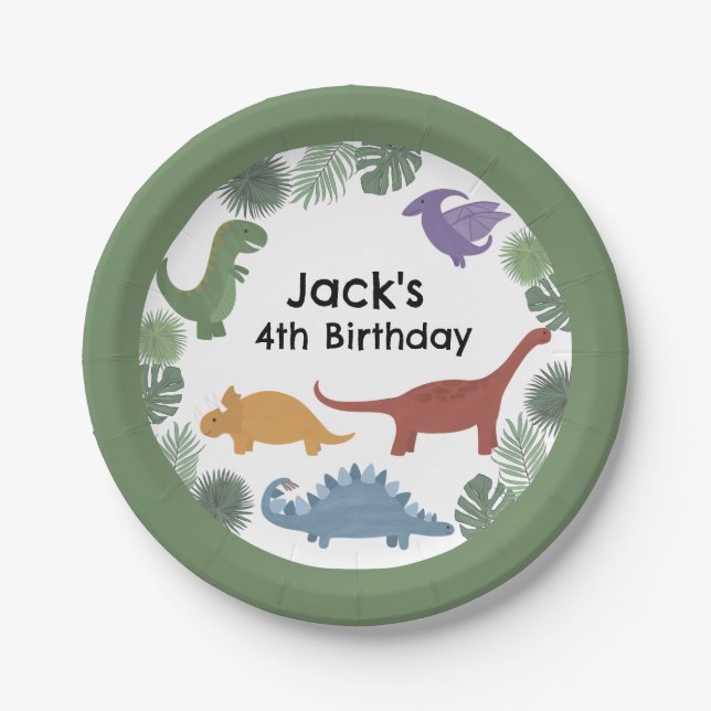 Plato De Papel Placas de la fiesta de cumpleaños de los dinosauri (Anverso)