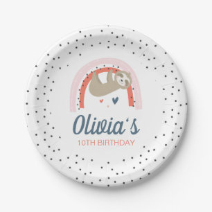 Plato De Papel Placas de la fiesta de cumpleaños de Rainbow Sloth
