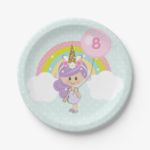 Plato De Papel Placas de la fiesta de cumpleaños del unicornio