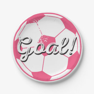 Plato De Papel Placas de la meta del balón de fútbol - rosa
