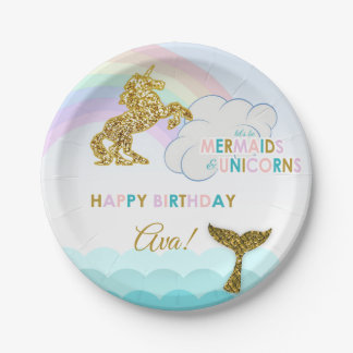 Plato De Papel Placas de la sirena y del fiesta del unicornio