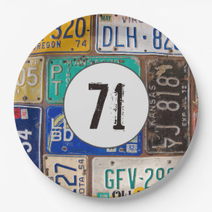 Plato De Papel Placas de licencia rusty 71 cumpleaños