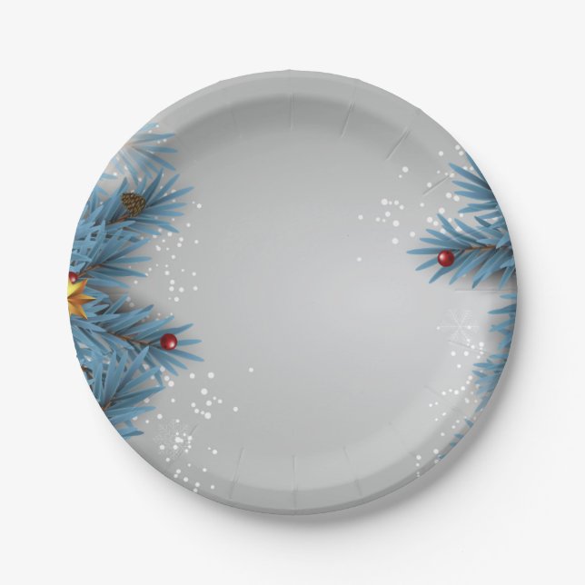 Plato De Papel Placas de Navidades azules (Anverso)