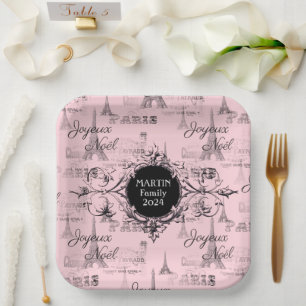 Plato De Papel Placas de Navidades rosados personales Joyeux Noel