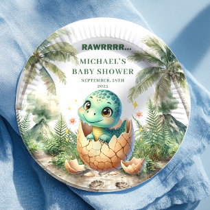 Plato De Papel Placas de Nombres para Baby Shower de Dinosaurio E