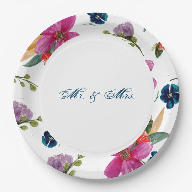 Plato De Papel Placas de Ocasión Personalizadas Floral Joyeaux (Anverso)