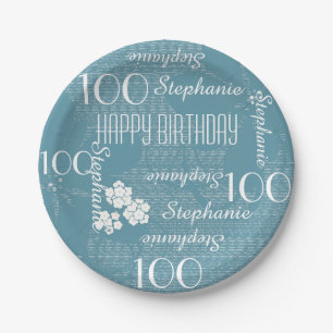 Plato De Papel Placas de papel, 100o floral azul de la fiesta de