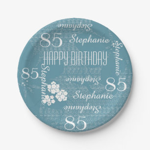 Plato De Papel Placas de papel, 85o floral azul de la fiesta de