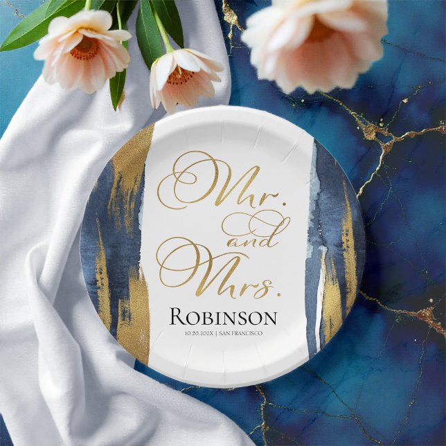 Plato De Papel Placas de papel acuarelas | Resumen del Boda azul (Subido por el creador)