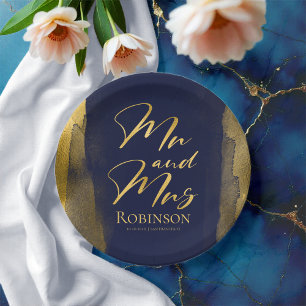 Plato De Papel Placas de papel acuarelas Resumen del Boda azul