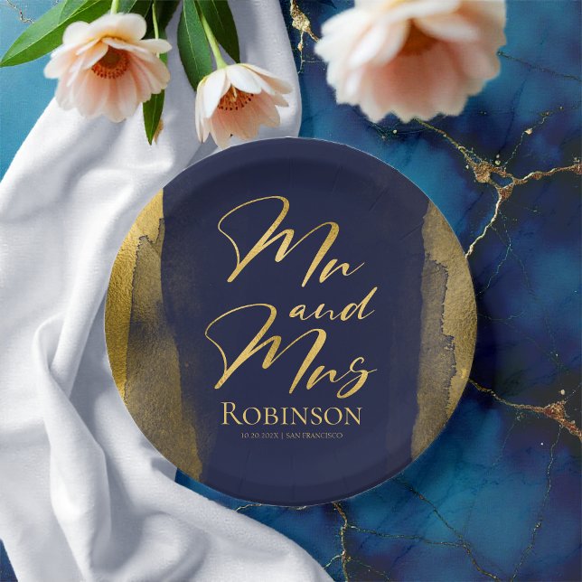 Plato De Papel Placas de papel acuarelas | Resumen del Boda azul (Subido por el creador)