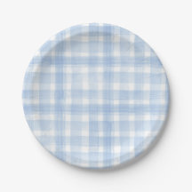 Placas de papel acuático de Gingham azul