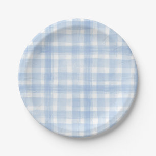 Plato De Papel Placas de papel acuático de Gingham azul