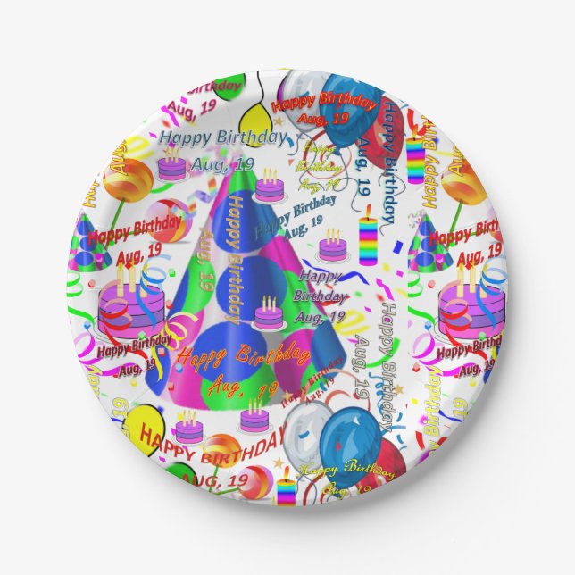 Plato De Papel Placas de papel Agosto, 19 cumpleaños (Anverso)