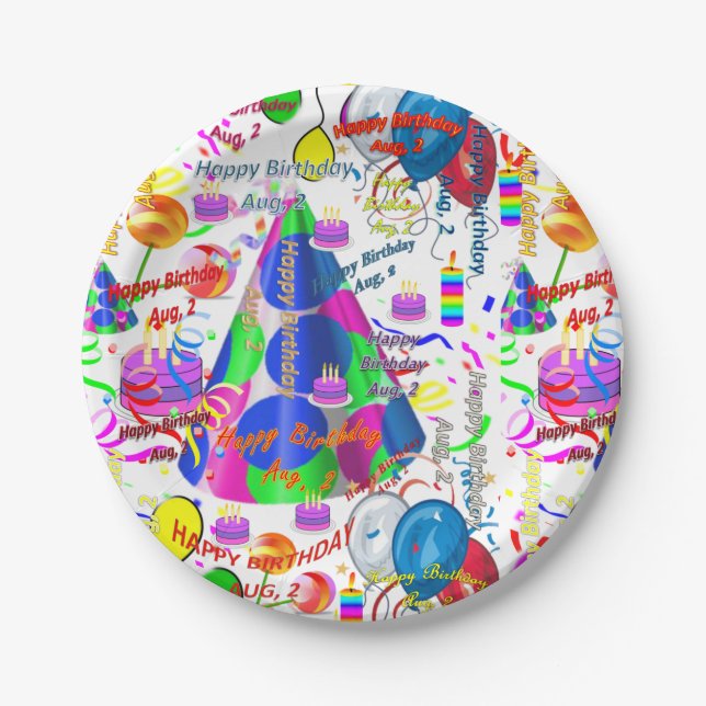 Plato De Papel Placas de papel Agosto, 2 cumpleaños (Anverso)
