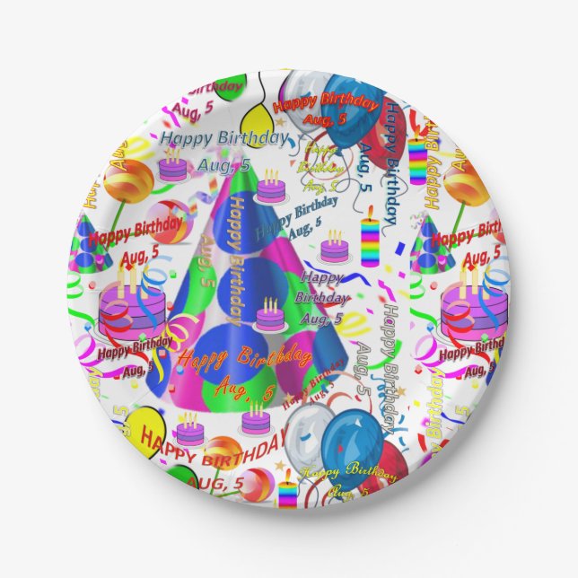 Plato De Papel Placas de papel Agosto, 5 Cumpleaños (Anverso)